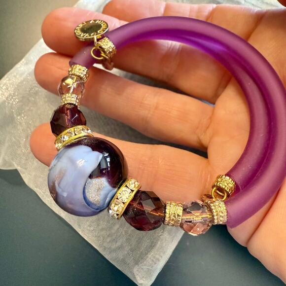 Antonio Vaccari Italian Murano Glass Purple Wrap Bracelet - Picture 5 of 7